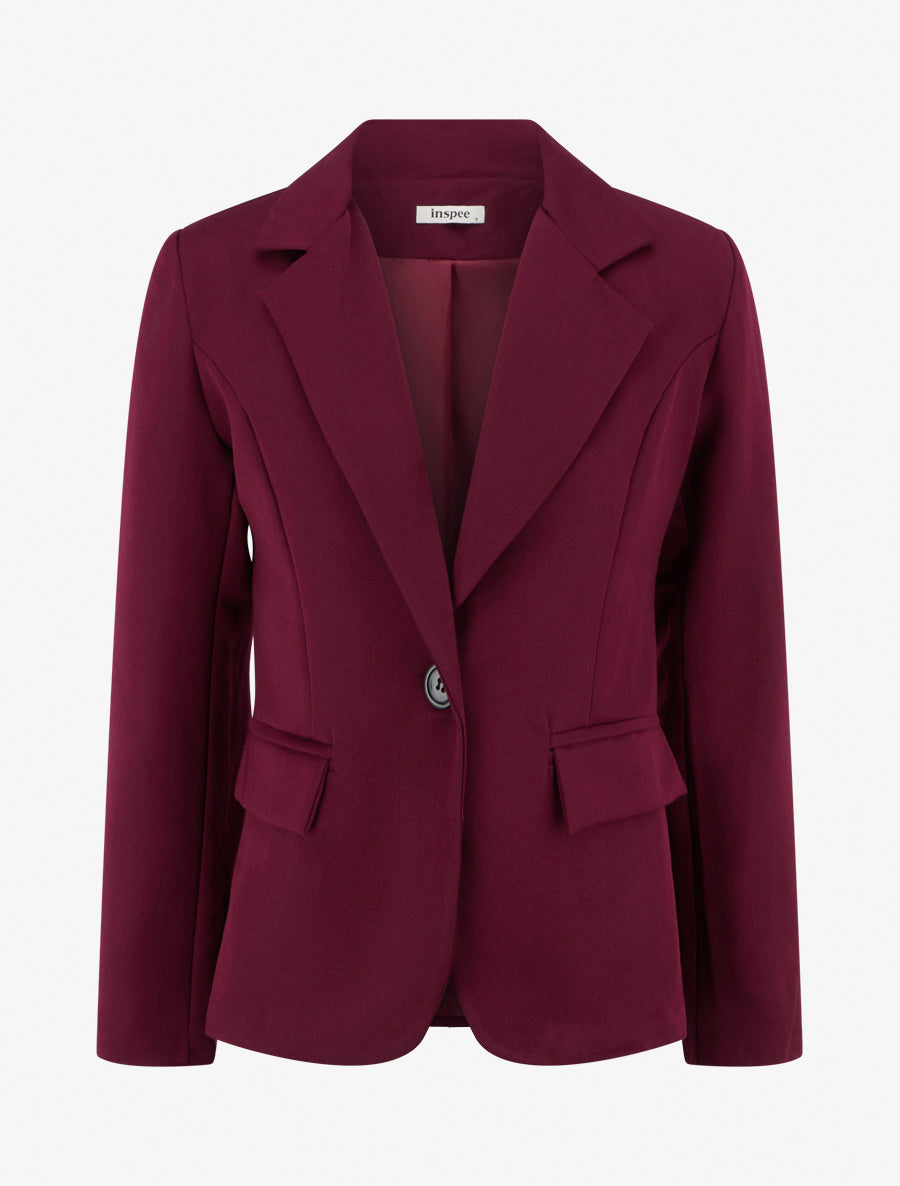 Straight Blazer with Shoulder Pads - Burgundy