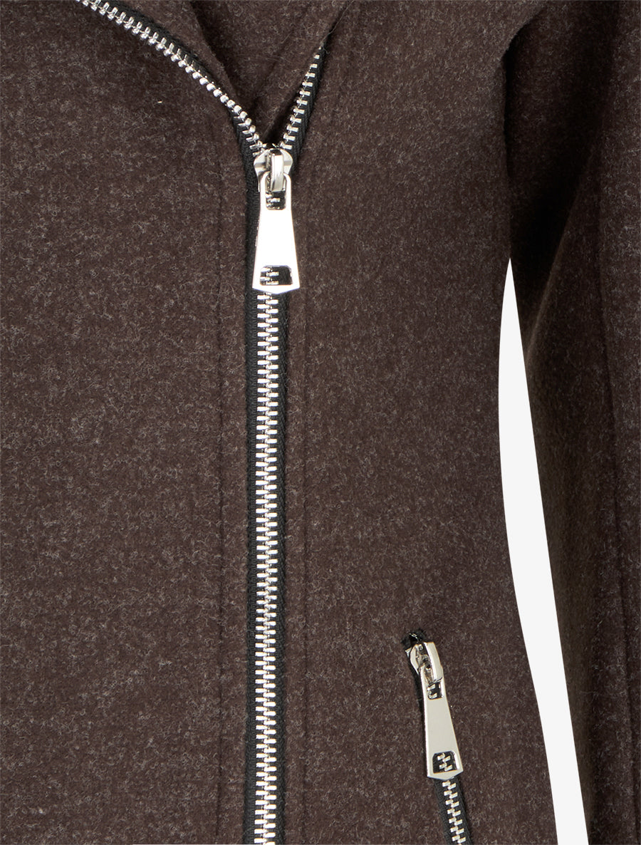 Long Hooded Coat with Fur - Chocolate