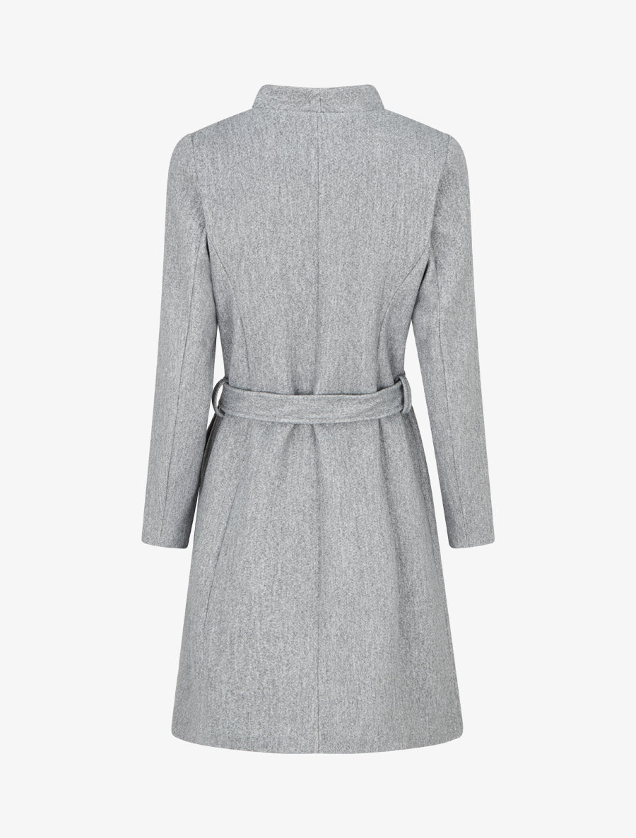 Long Belted Stand Collar Coat