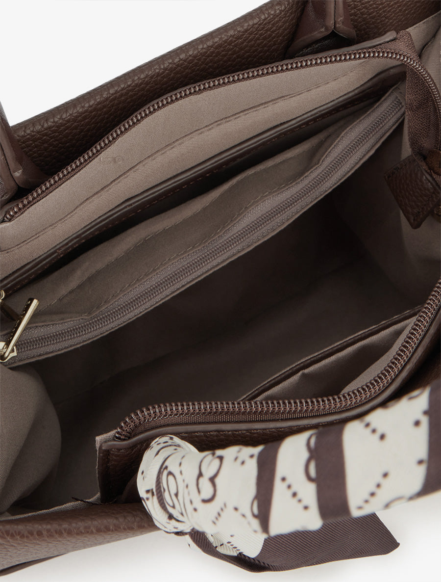 Mirta Grained Faux Leather Handbag - Brown