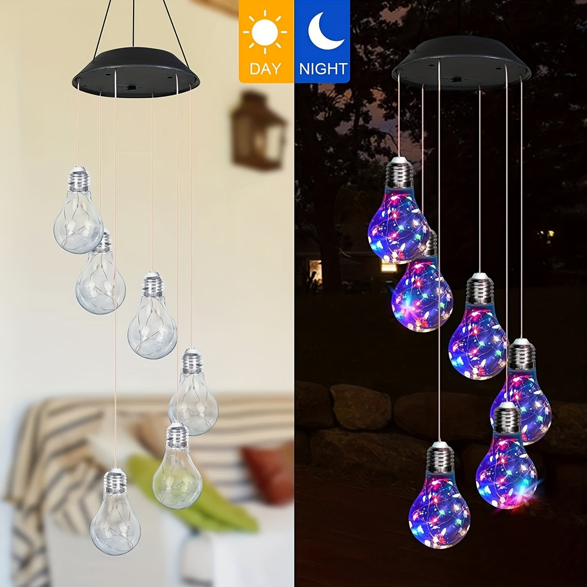 Solar Light Bulb Wind Chime with Color Changing LEDs, 21.6 in