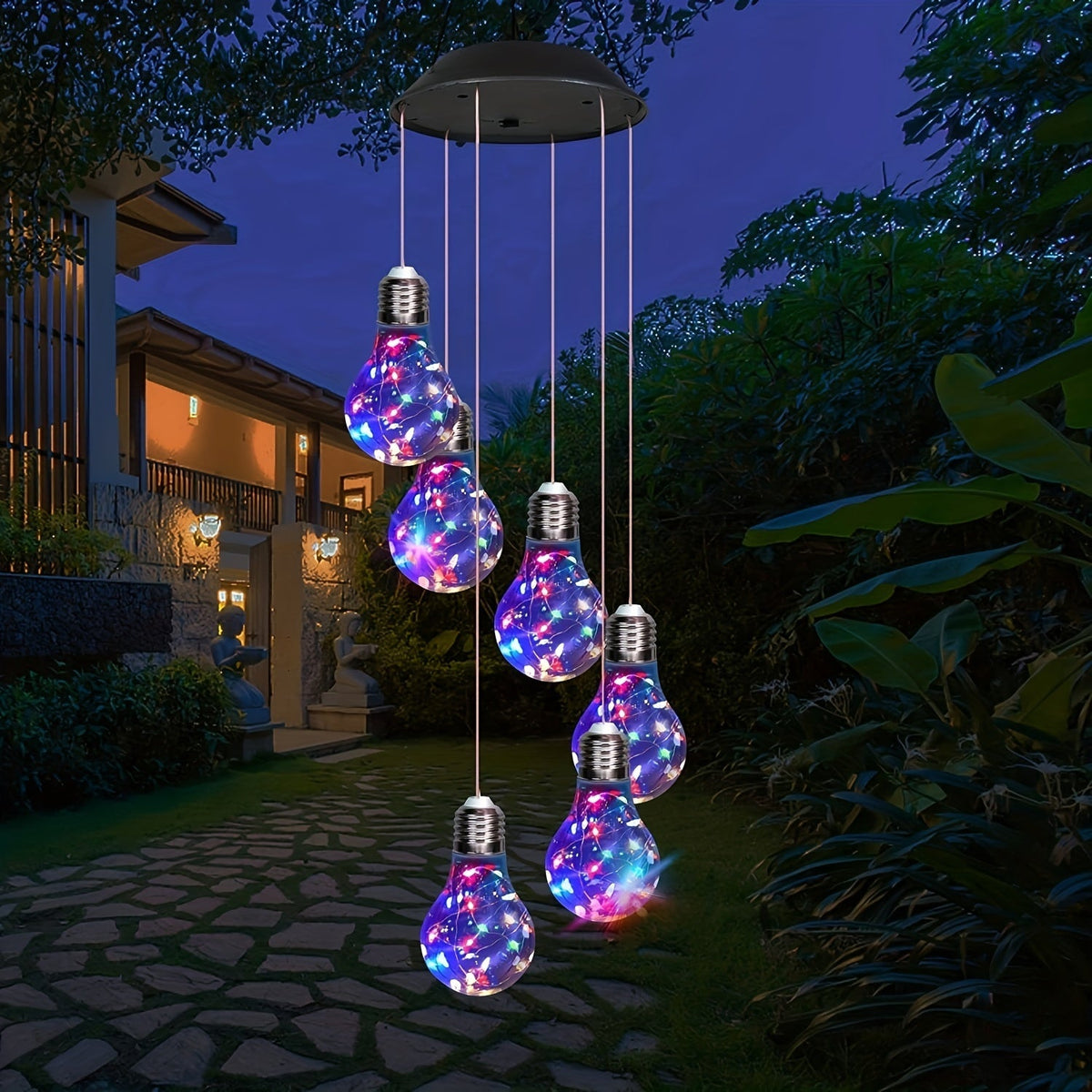 Solar Light Bulb Wind Chime with Color Changing LEDs, 21.6 in