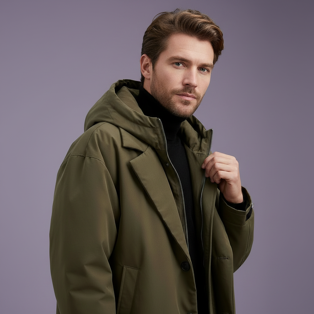 Men's Waterproof Hooded Trench Coat – Long Weather-Ready Layer for City and Travel