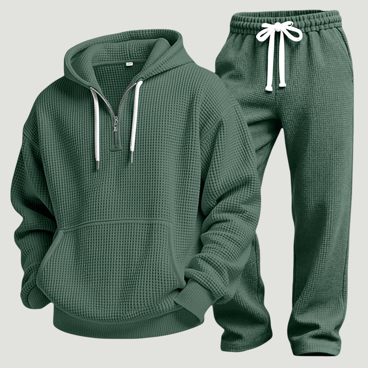Men's Waffle-Knit Tracksuit – Relaxed Half-Zip Hoodie and Joggers for Travel and Lounging