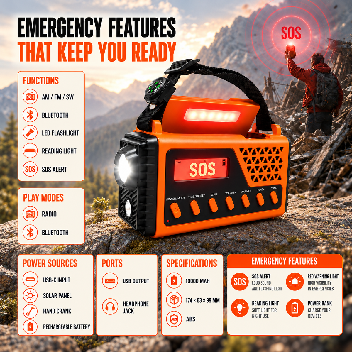 Thrives Outdoor | Crankoni Hand Crank Emergency Radio