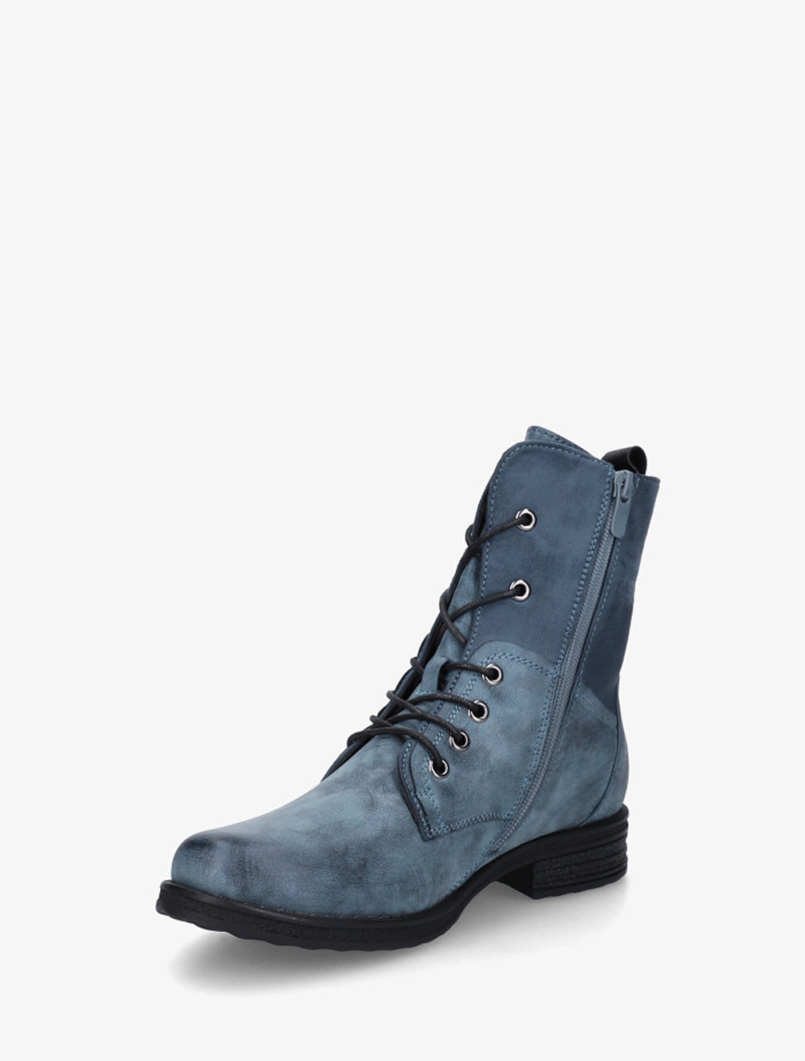 Faux Fur-Lined Python Effect Ankle Boots - Blue