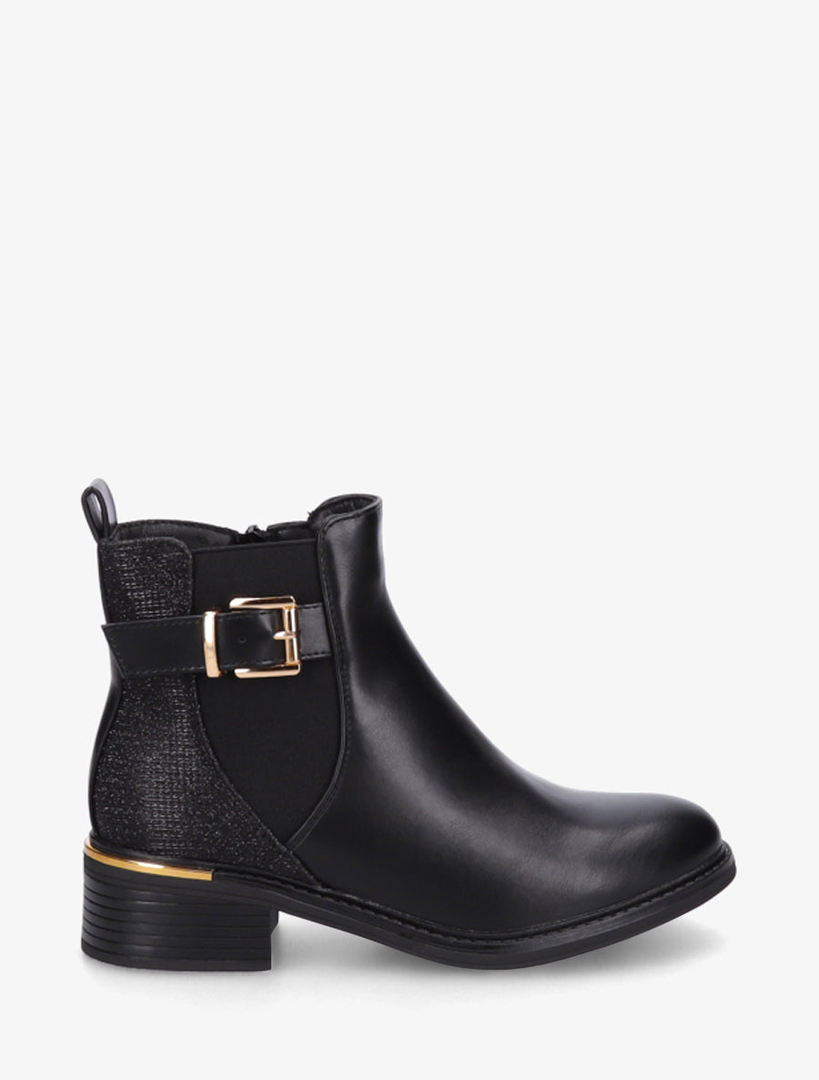 Block Heel Ankle Boots with Iridescent Detail