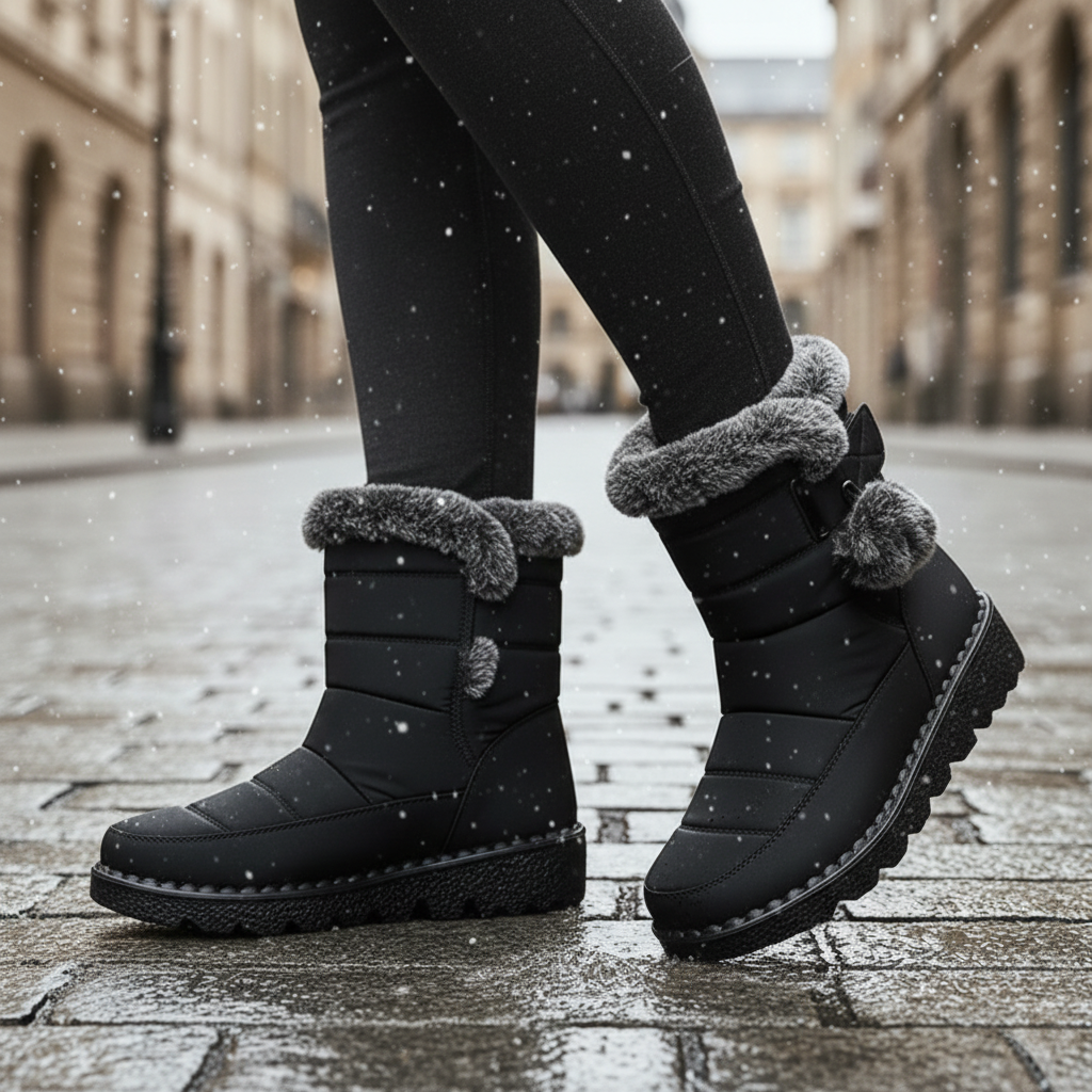 Women's waterproof winter boots with plush lining and slip-resistant sole