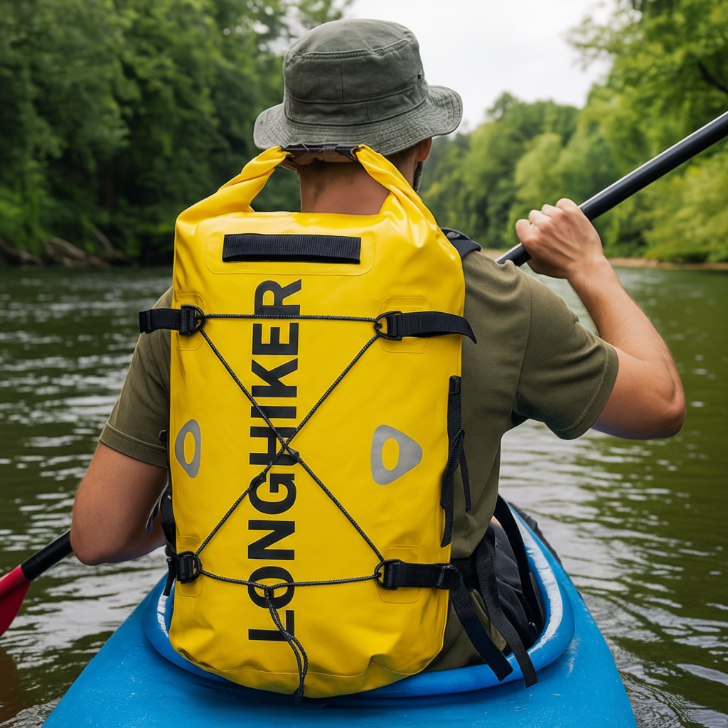 30 litre waterproof floating backpack with dual shoulder straps