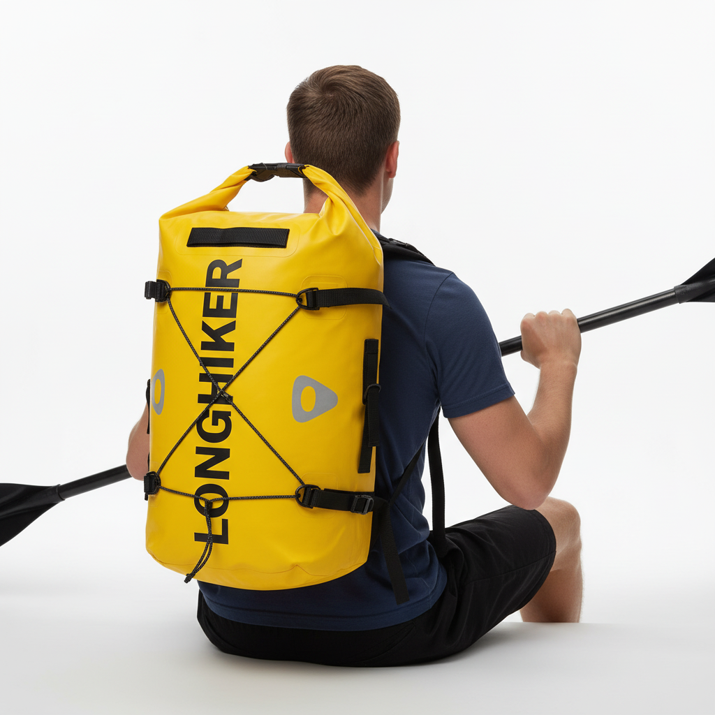 30 litre waterproof floating backpack with dual shoulder straps