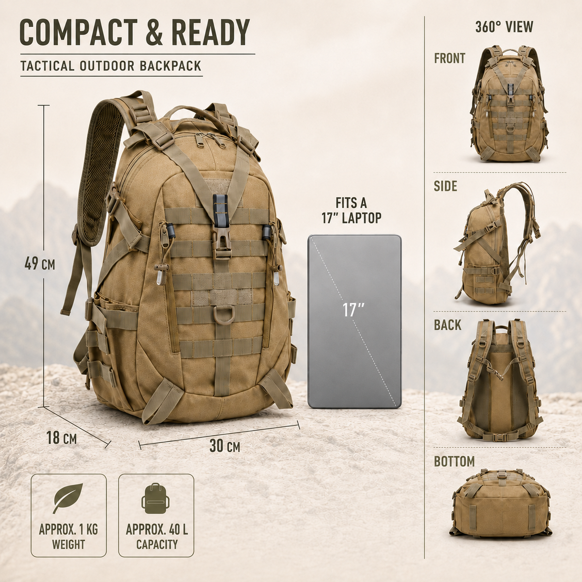 Thrives Outdoor | 40 Litre Tactical Backpack