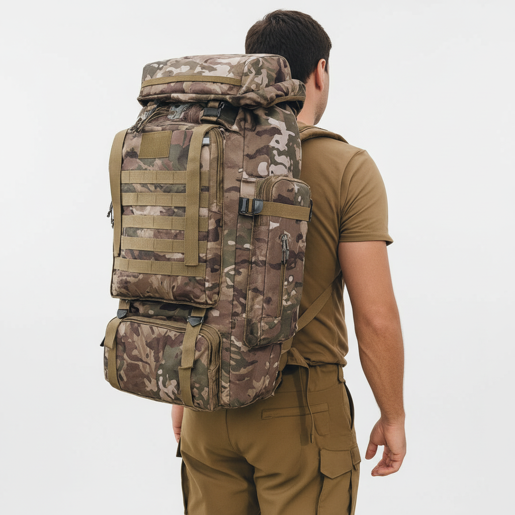 80 litre trekking backpack with MOLLE webbing and padded back
