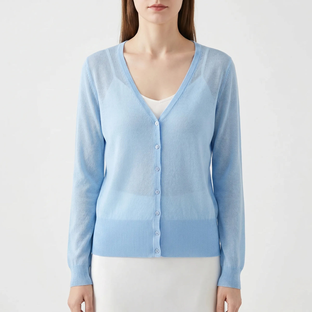 Women's lightweight semi-sheer cropped cardigan with V-neck