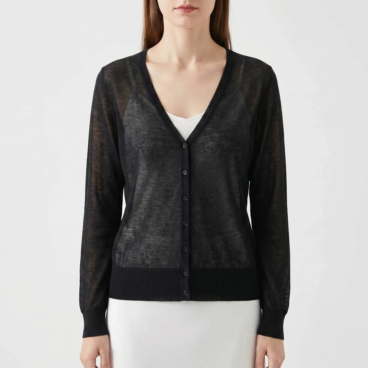 Women's lightweight semi-sheer cropped cardigan with V-neck
