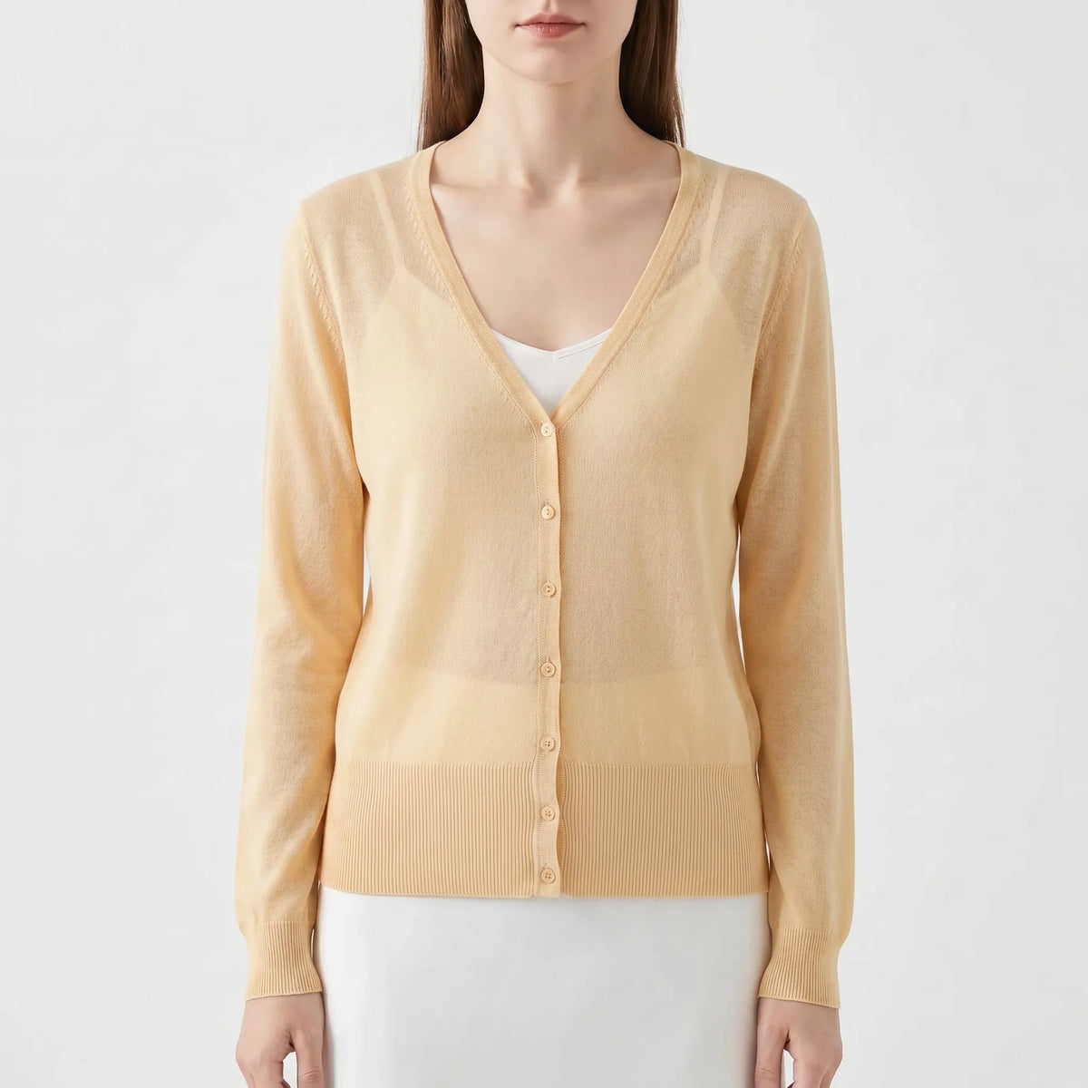 Women's lightweight semi-sheer cropped cardigan with V-neck