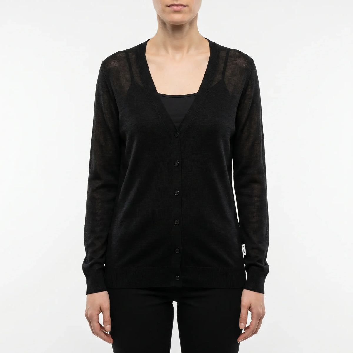 Women's lightweight semi-sheer cropped cardigan with V-neck