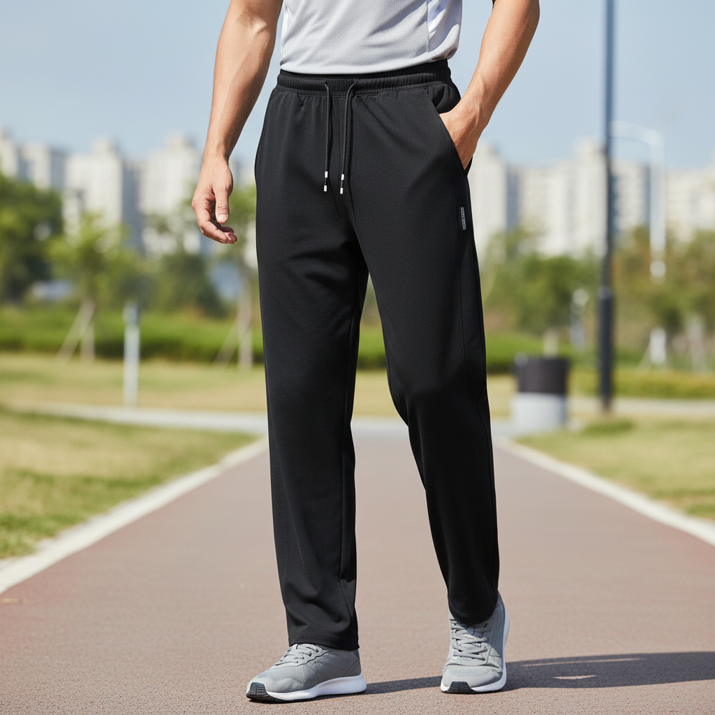 Lightweight running pants for men, breathable knit construction, relaxed fit