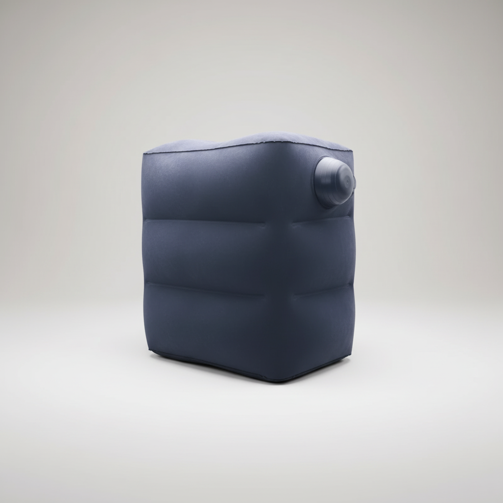 Inflatable travel footrest pillow with adjustable firmness for leg support