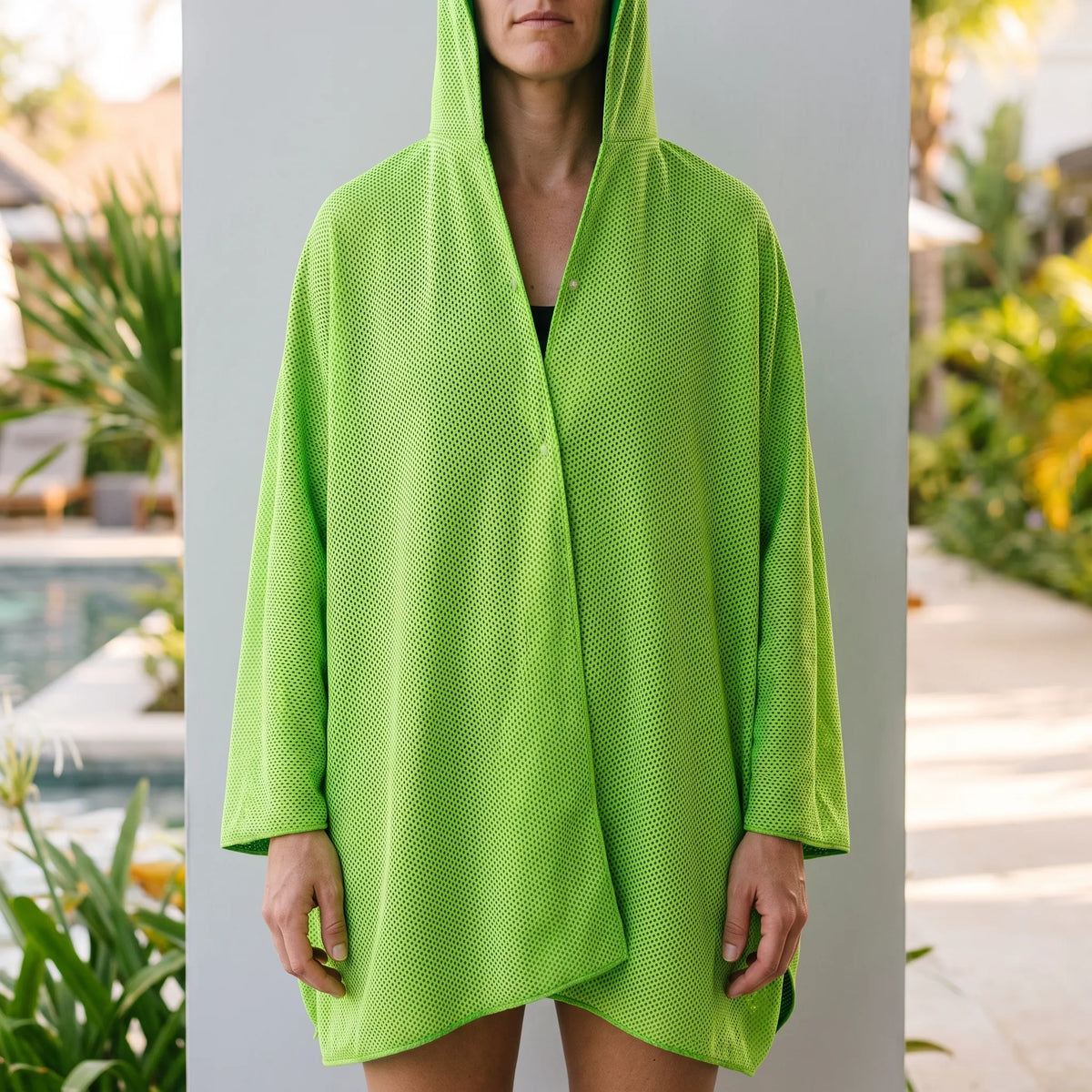 Cooling blankets wearable poncho with attached hood and snap closures
