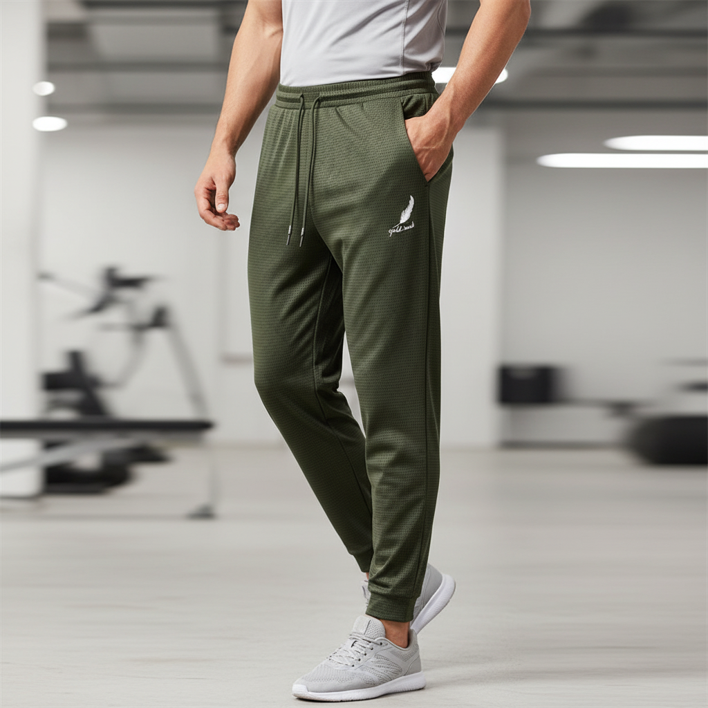 Quick-dry breathable jogging pants with ankle taper and adjustable waistband