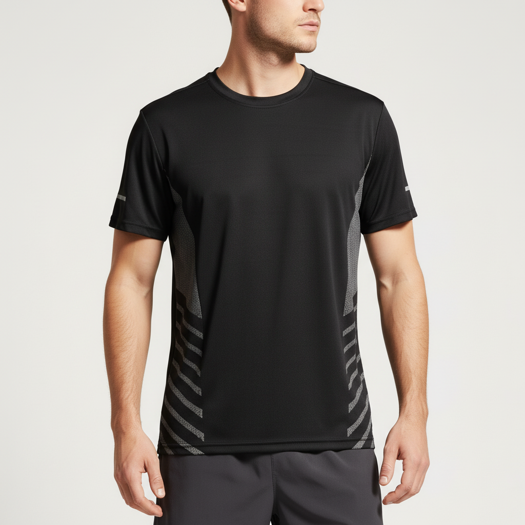 Lightweight running shirt with mesh ventilation and reflective details