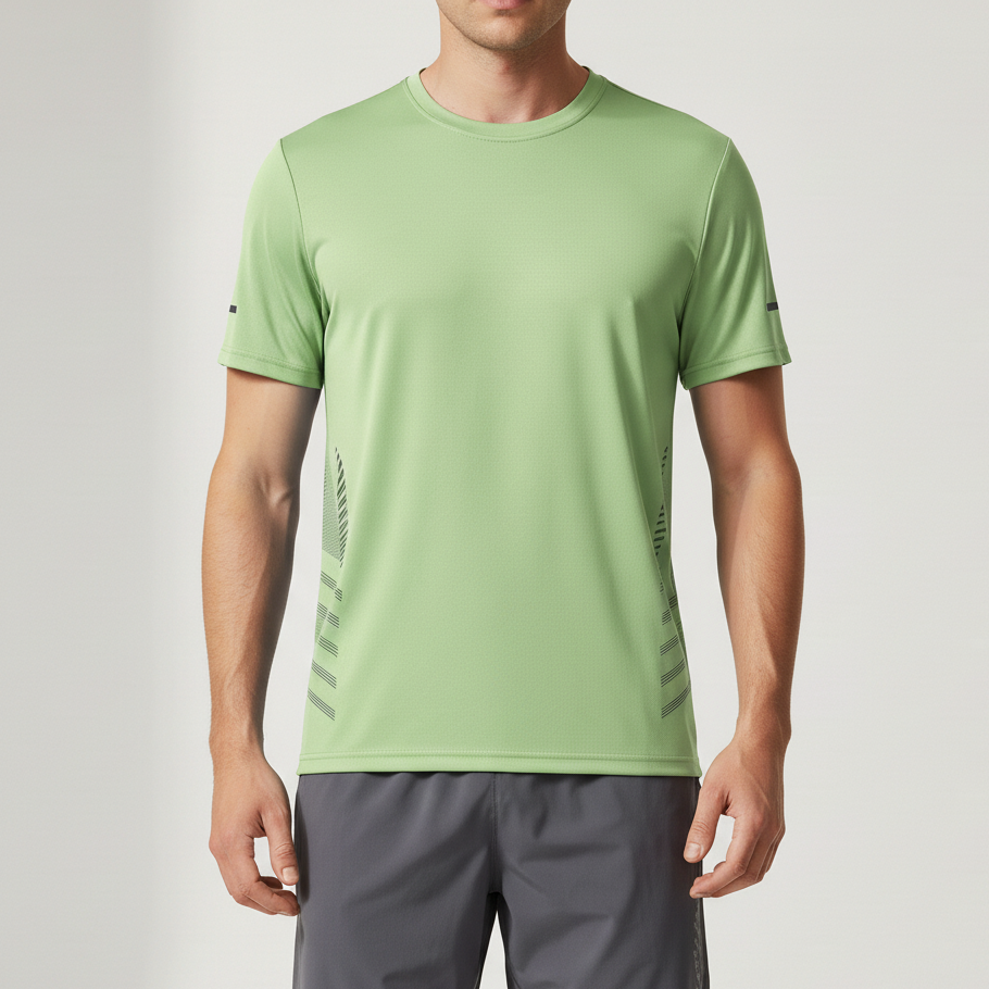 Lightweight running shirt with mesh ventilation and reflective details