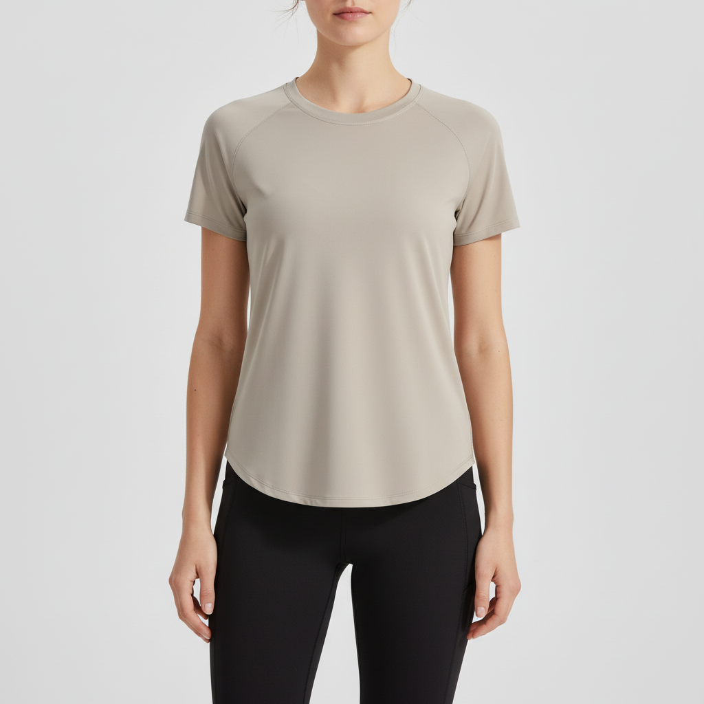 Breathable short sleeve workout shirt with raglan construction