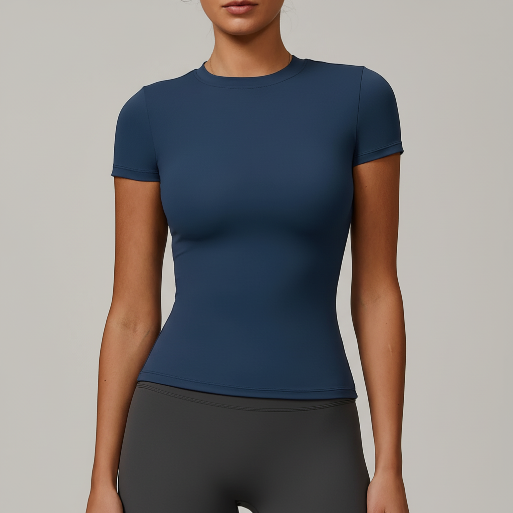 Women's slim-fit short sleeve active top breathable knit stretch