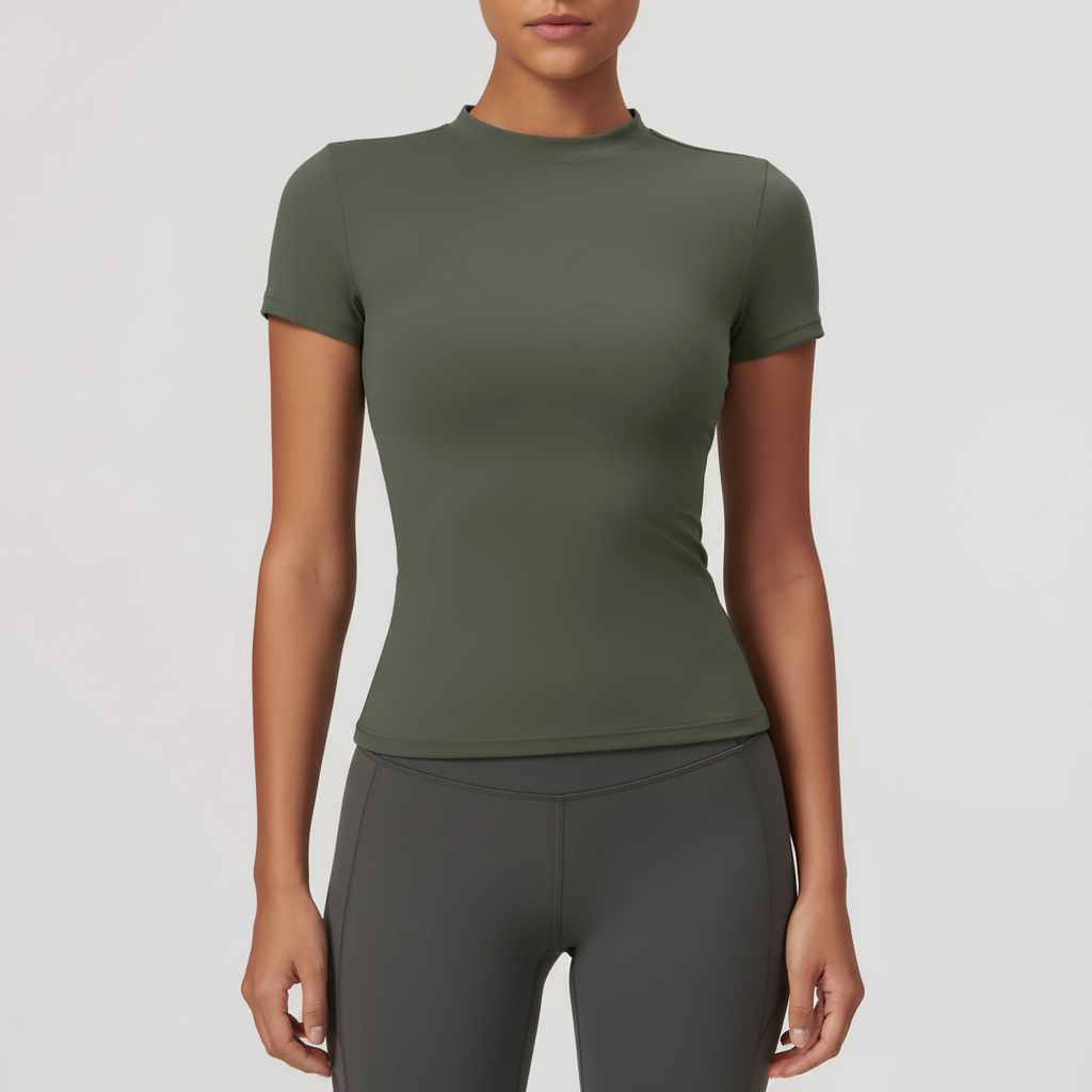 Women's slim-fit short sleeve active top breathable knit stretch