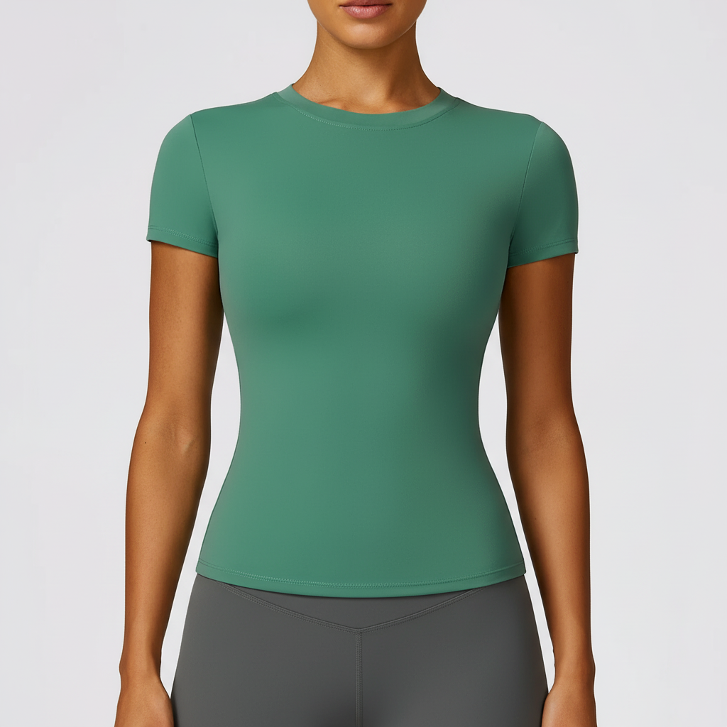 Women's slim-fit short sleeve active top breathable knit stretch