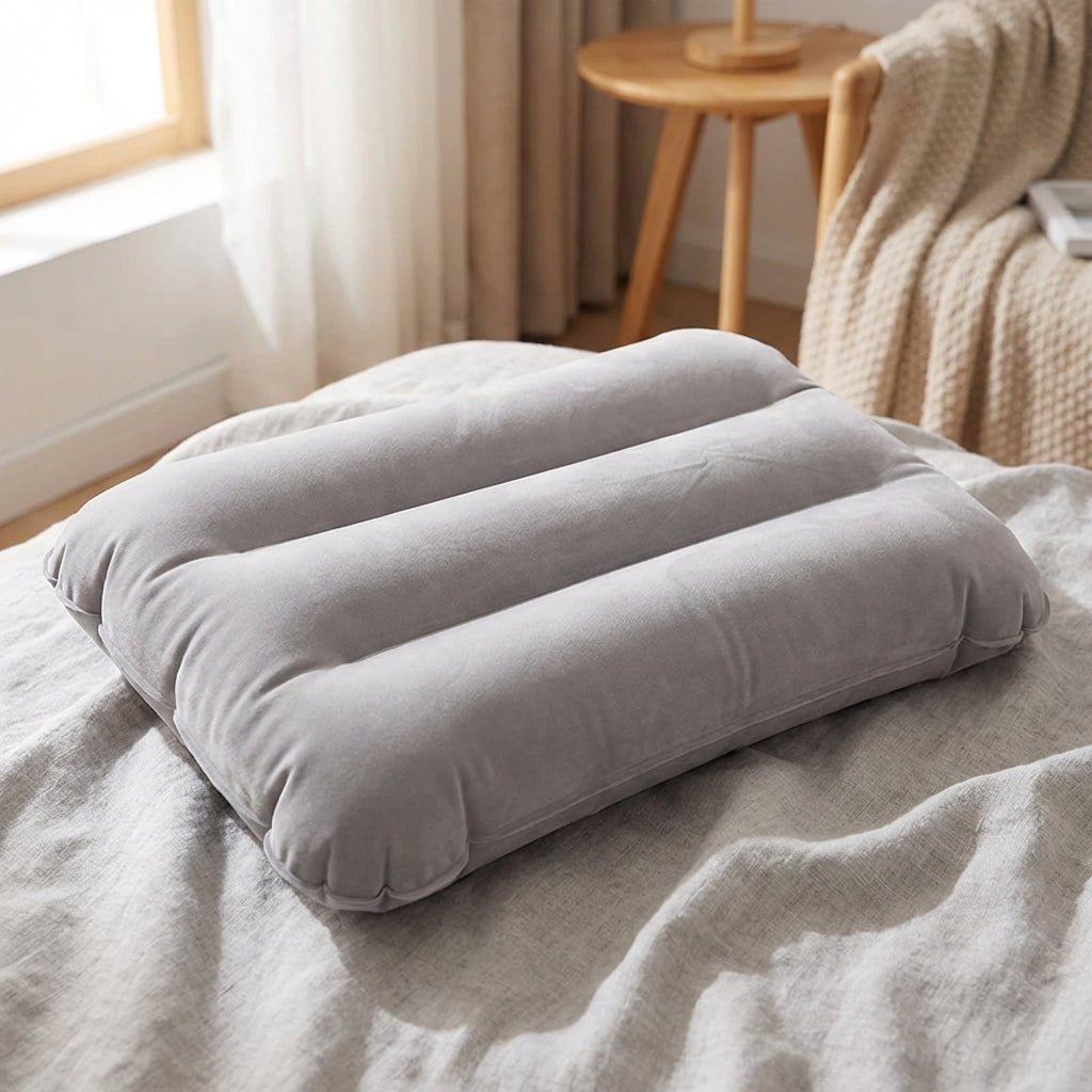 Portable inflatable travel pillow with compact foldable design
