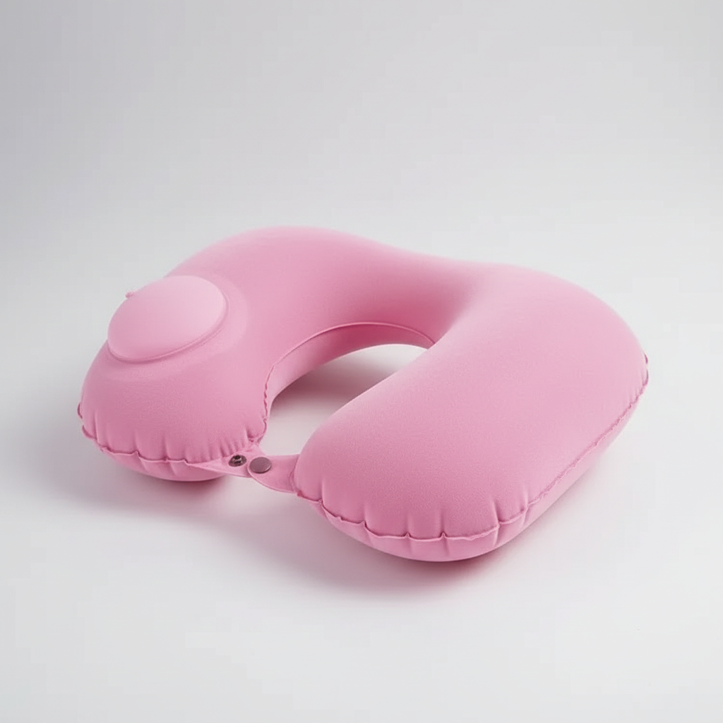 U-shaped inflatable neck pillow with one-press inflation and soft polyester cover