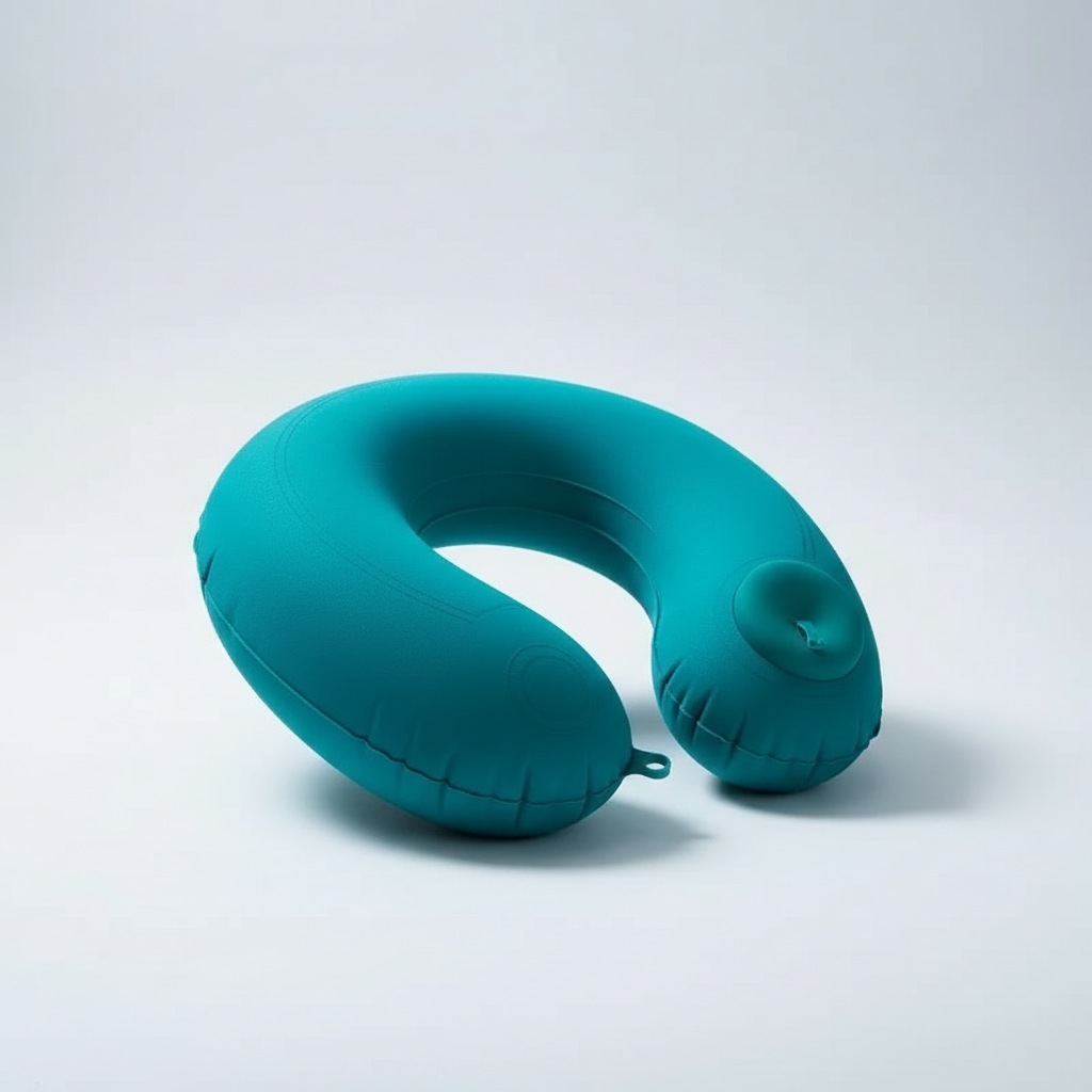 U-shaped inflatable neck pillow with one-press inflation and soft polyester cover