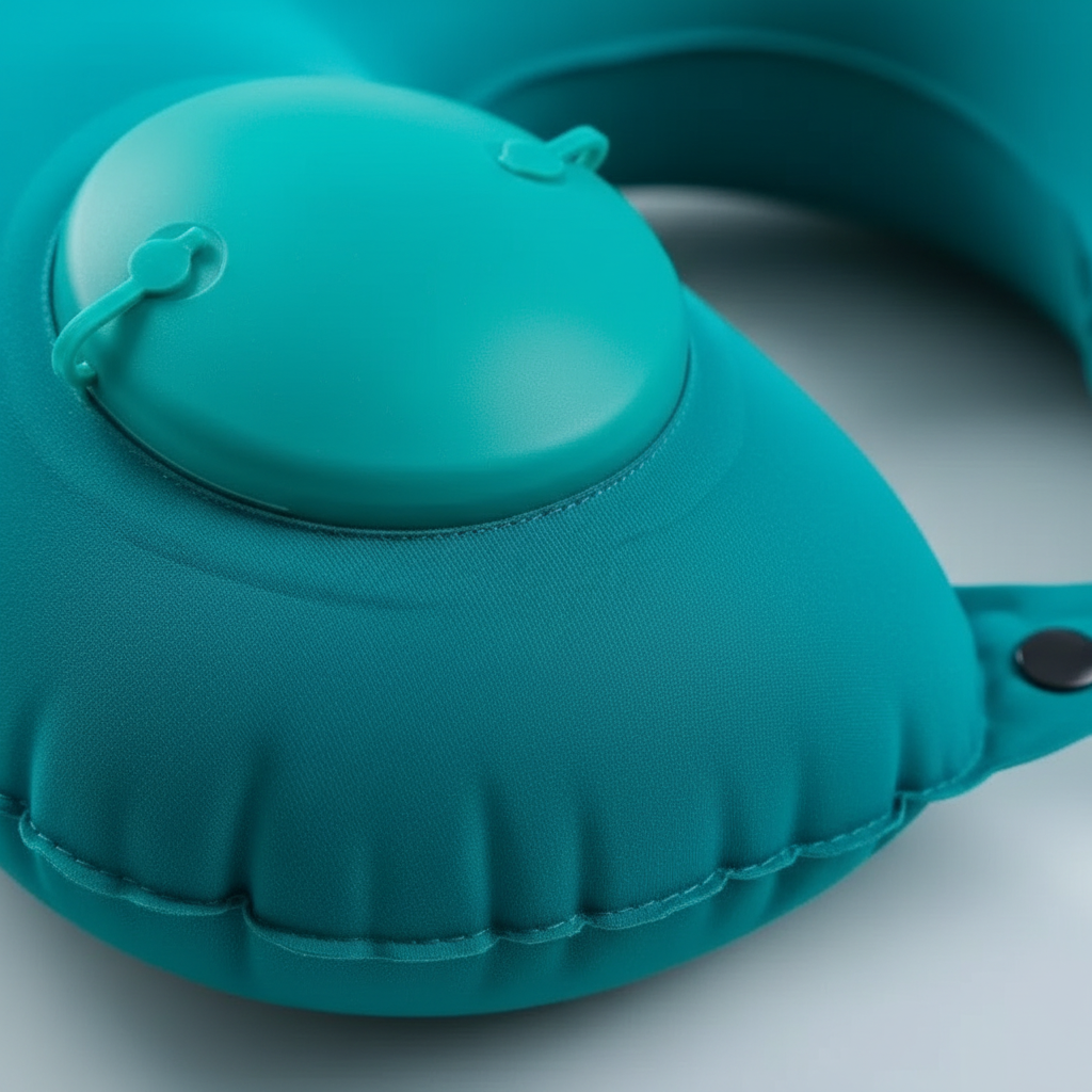 U-shaped inflatable neck pillow with one-press inflation and soft polyester cover