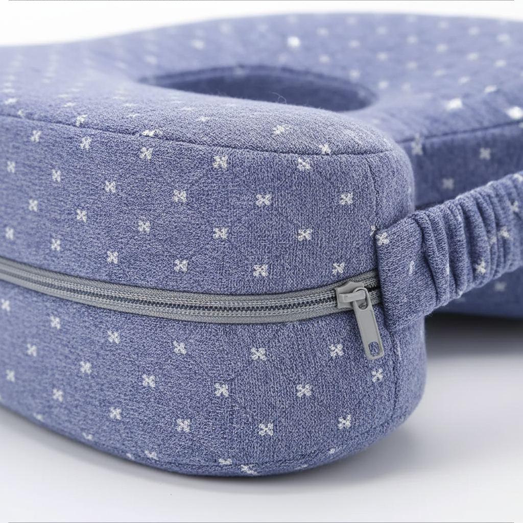 Contoured side sleeper hip alignment pillow with elastic strap