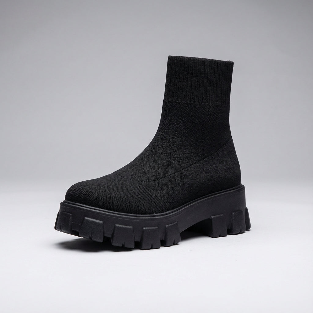 Women's chunky platform ankle boots with slip-on stretch shaft