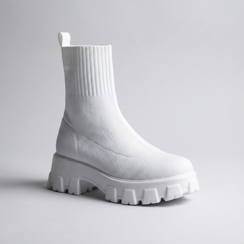 Women's chunky platform ankle boots with slip-on stretch shaft