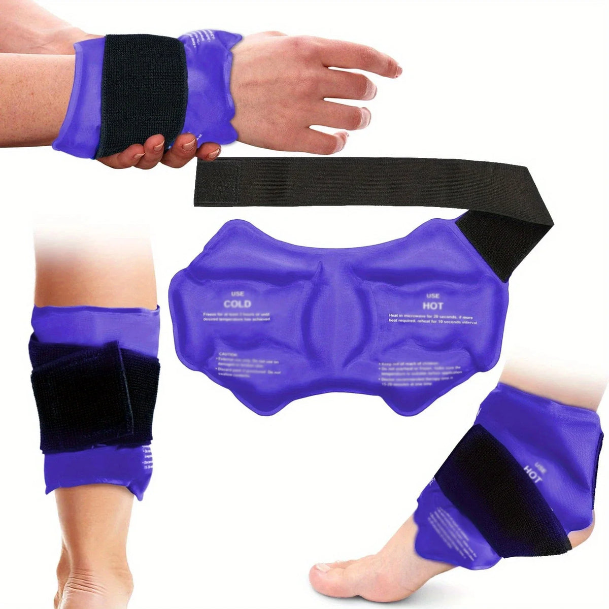 Ankle hot and cold wrap with adjustable strap for pain relief