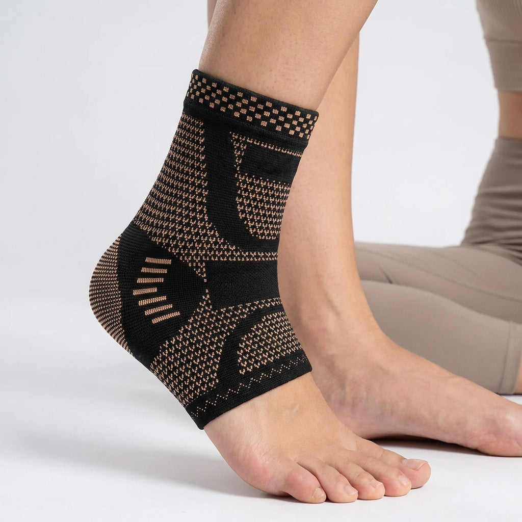 Compression ankle support sleeve with targeted pain relief and breathable zones
