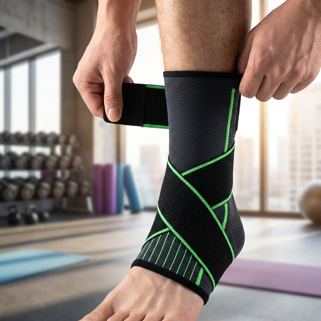 Adjustable ankle compression sleeve with cross straps and breathable support