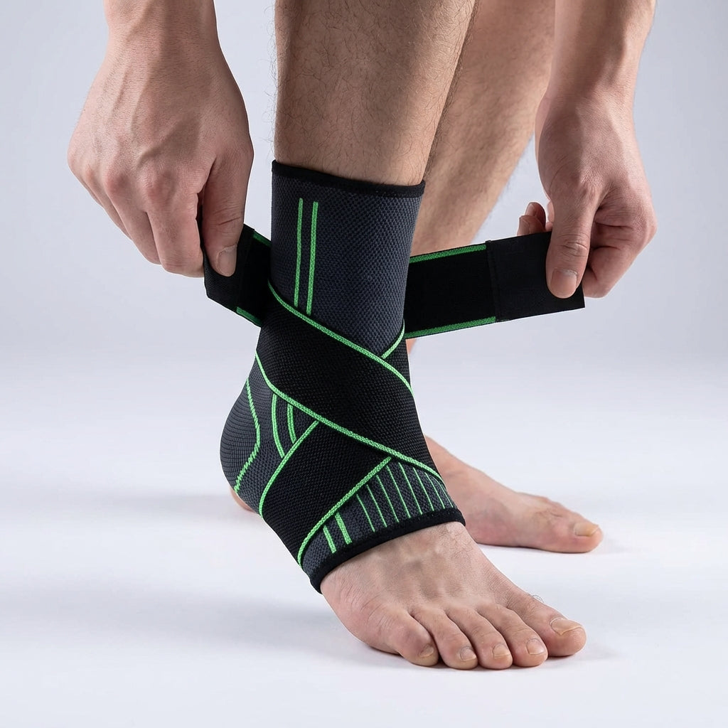 Adjustable ankle compression sleeve with cross straps and breathable support