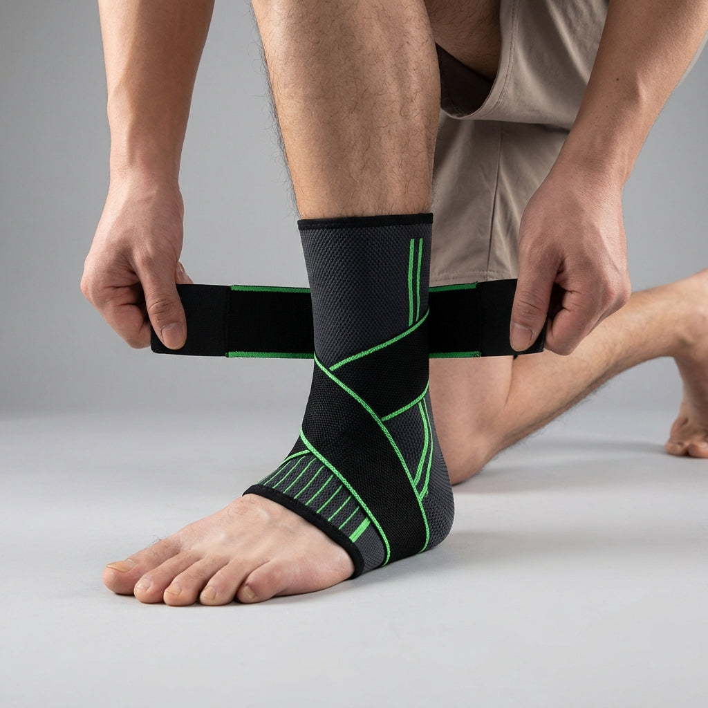 Adjustable ankle compression sleeve with cross straps and breathable support