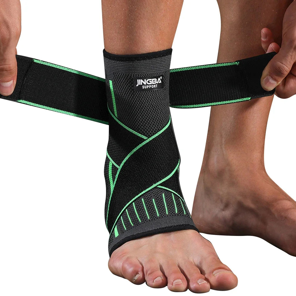Adjustable ankle support with compression strap and breathable nylon