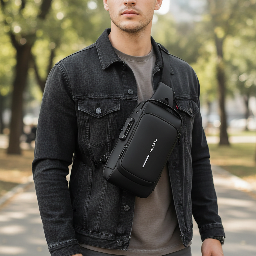 Anti-theft chest sling bag with USB charging port and multiple compartments
