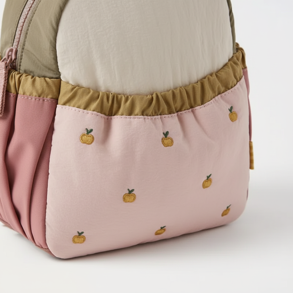 Lightweight kids backpack nylon with apple embroidery pattern