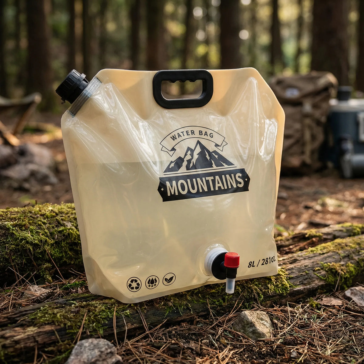 Collapsible water container 8 litres with tap outlet for camping