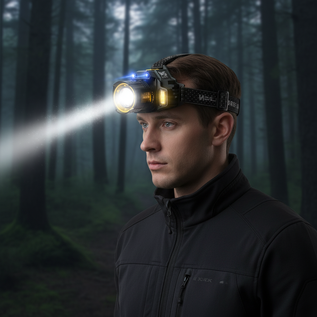 Rechargeable LED headlamp with hands-free headband and waterproof design