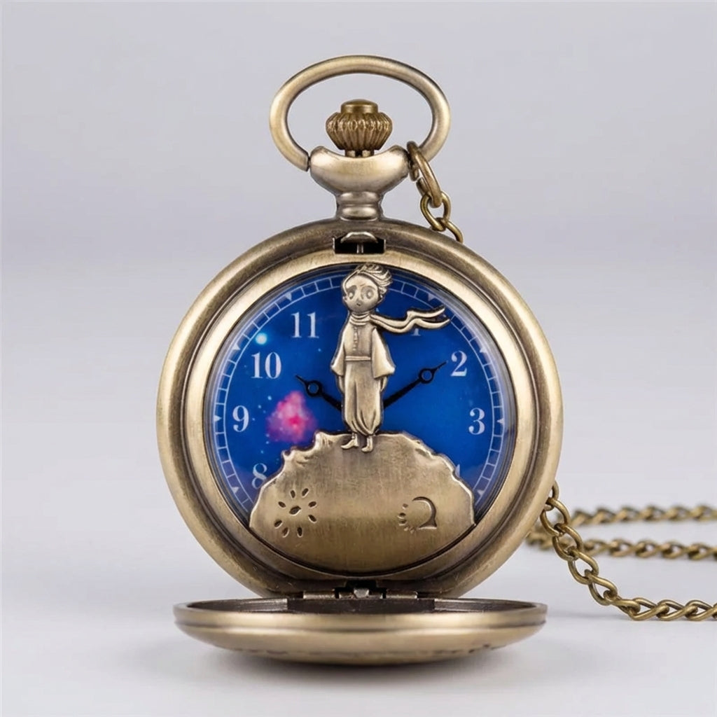Vintage pocket watch pendant with openwork silhouette and quartz movement
