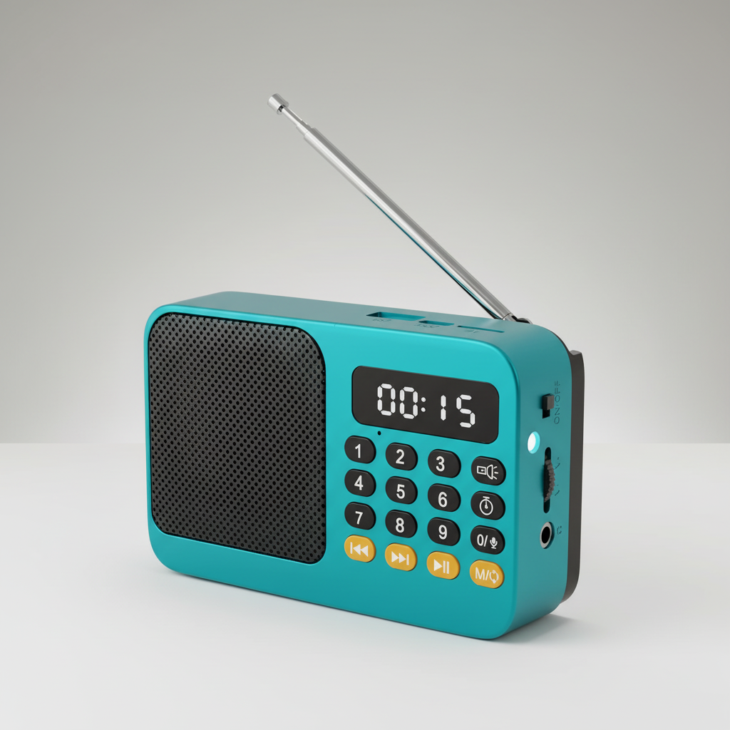 Compact rechargeable portable radio with FM tuner, Bluetooth playback and LED flashlight