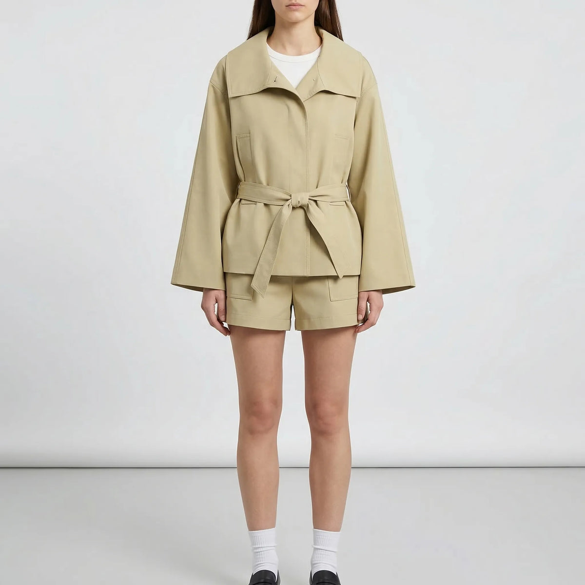 Women's autumn co-ord set with short trousers and long sleeve top